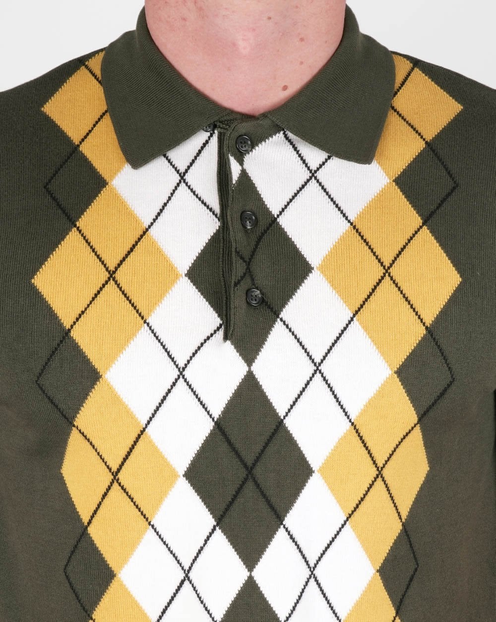 Trojan Argyle Feinstrick-Poloshirt Armee/Gold