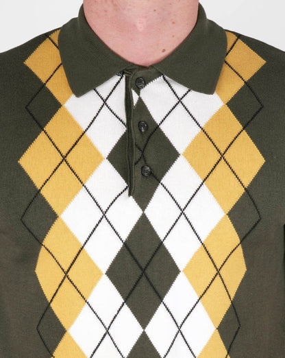 Trojan Argyle Feinstrick-Poloshirt Armee/Gold
