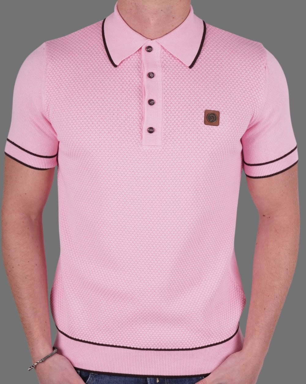 Trojan Textured Knit Polo Shirt Pink