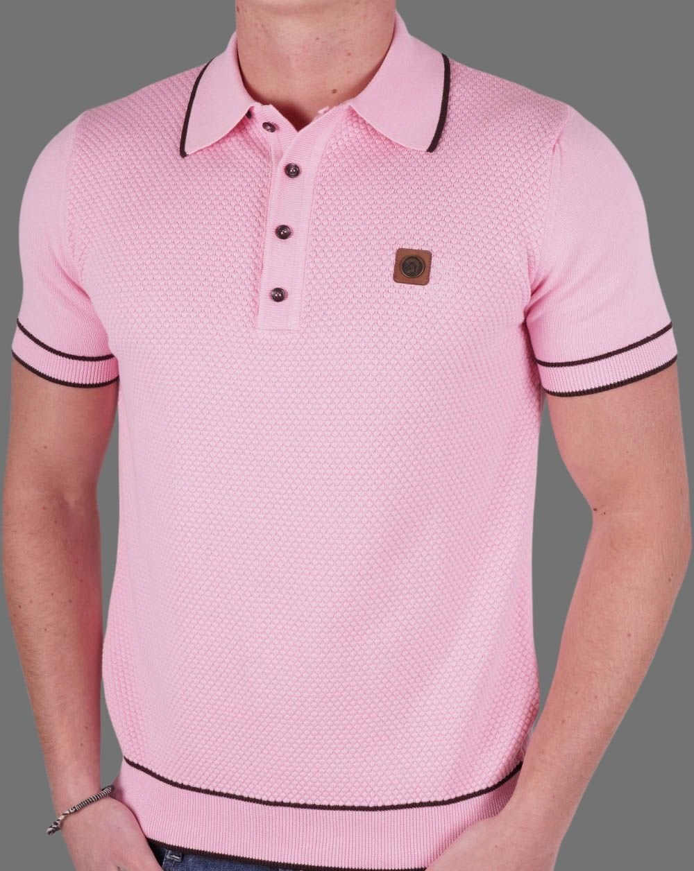Trojan Strukturiertes Strick-Poloshirt Rosa
