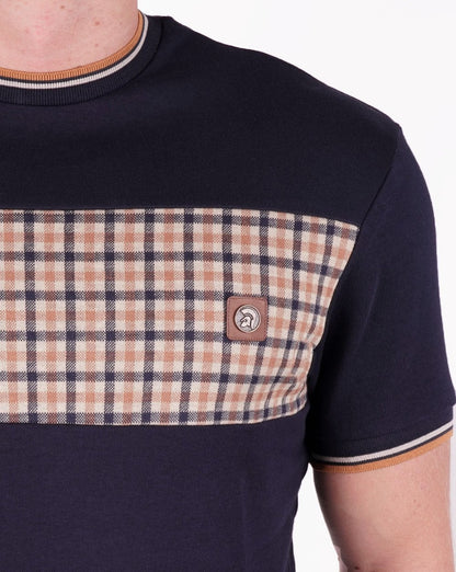 Trojan – T-Shirt mit Vichy-Karo-Einsatz in Marineblau
