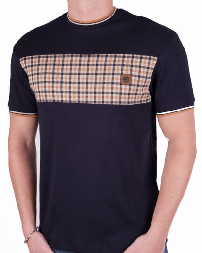 Trojan – T-Shirt mit Vichy-Karo-Einsatz in Marineblau