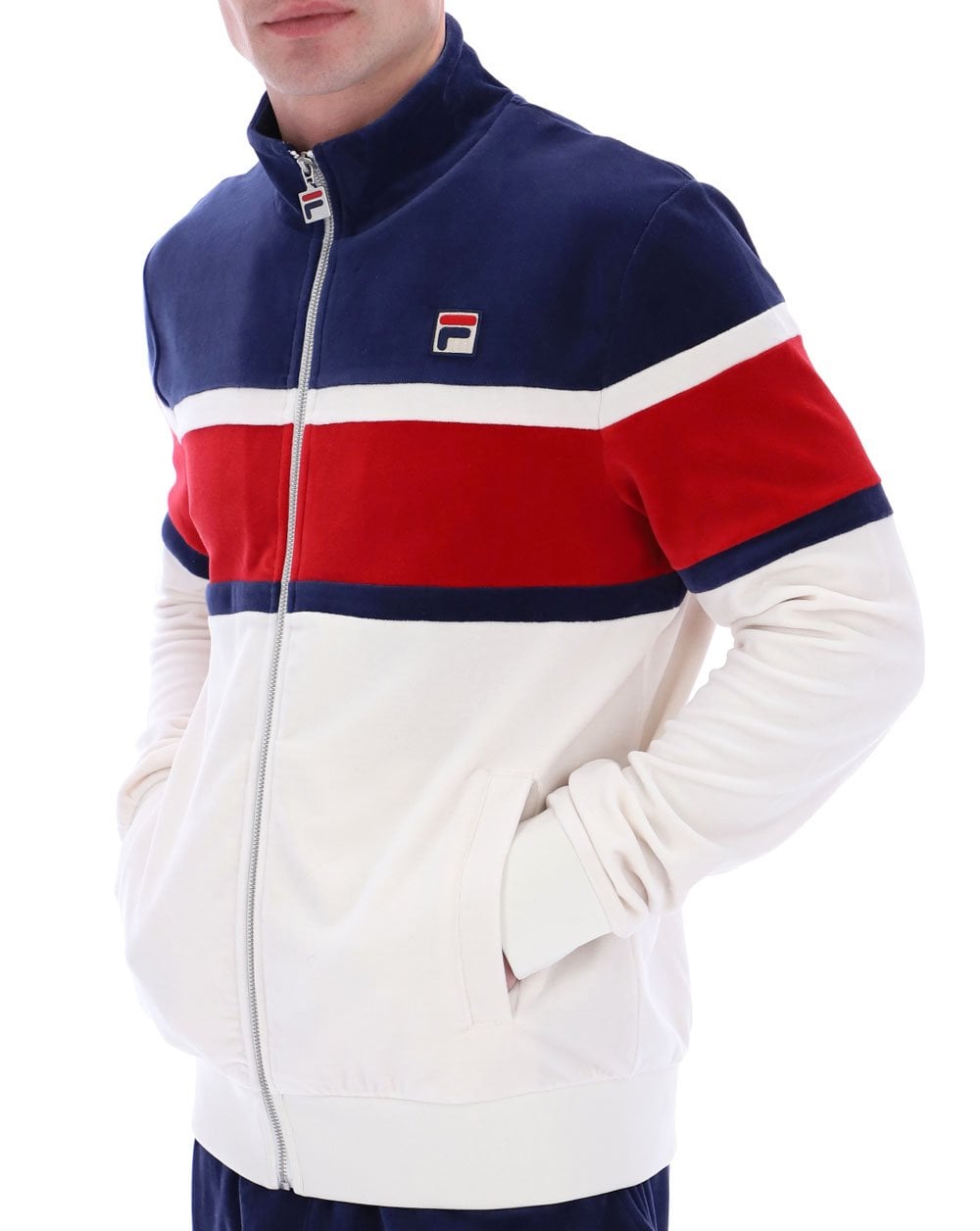Fila Vintage Velour Track Top Gardenia Navy Red