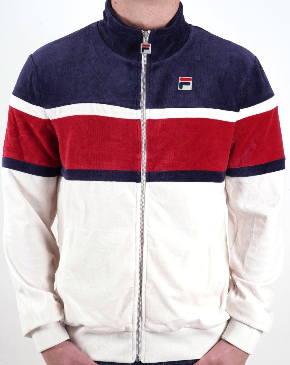 Fila Vintage Velour Track Top Gardenia Navy Red