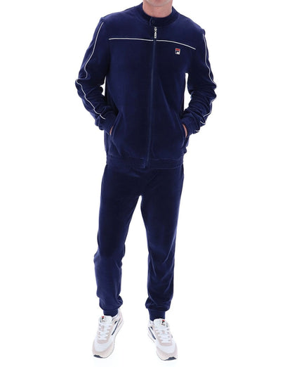Fila – Vintage Biker-Trainingsjacke aus Velours in Marineblau