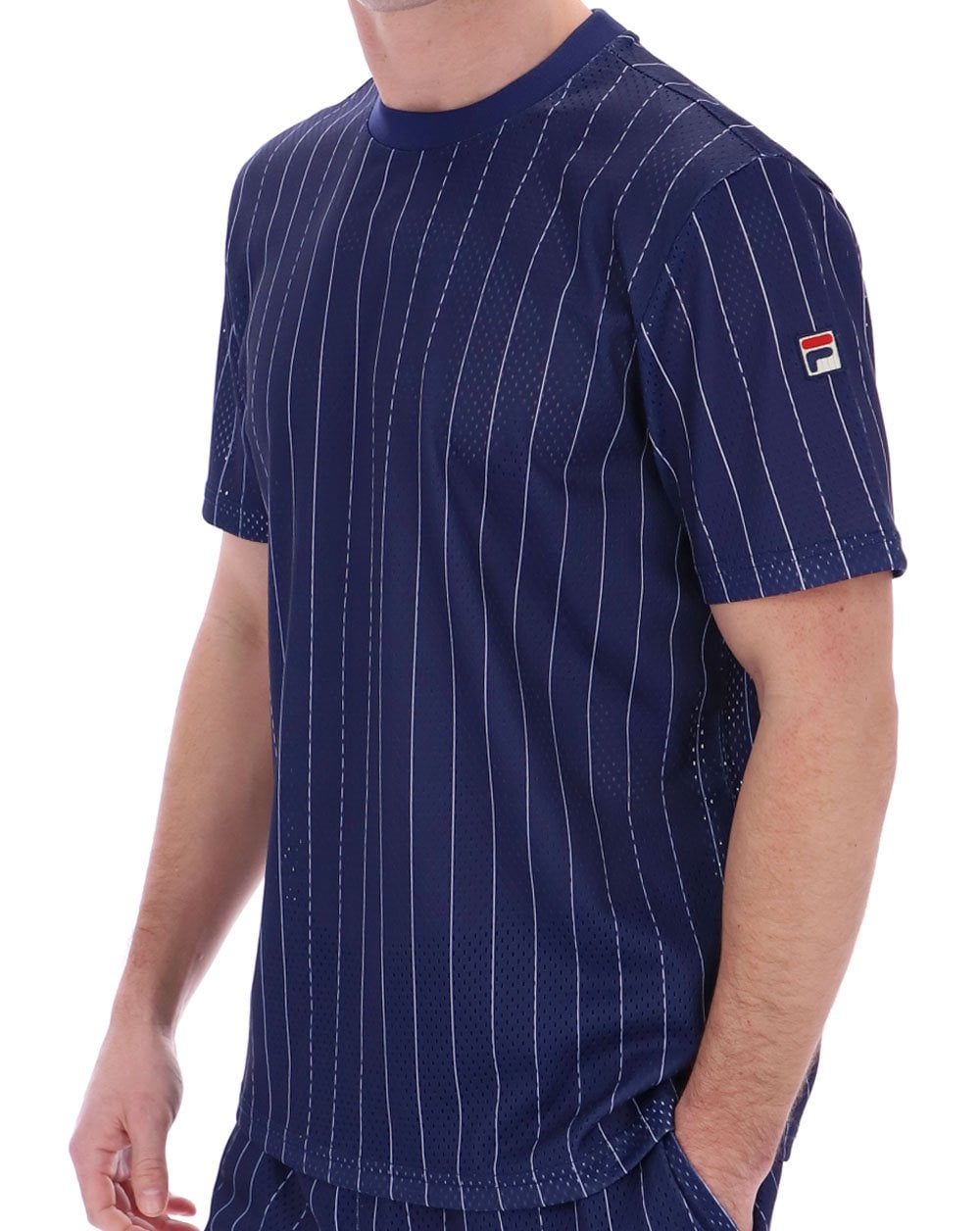 Fila Vintage Mesh Pin Stripe T-Shirt Marineblau
