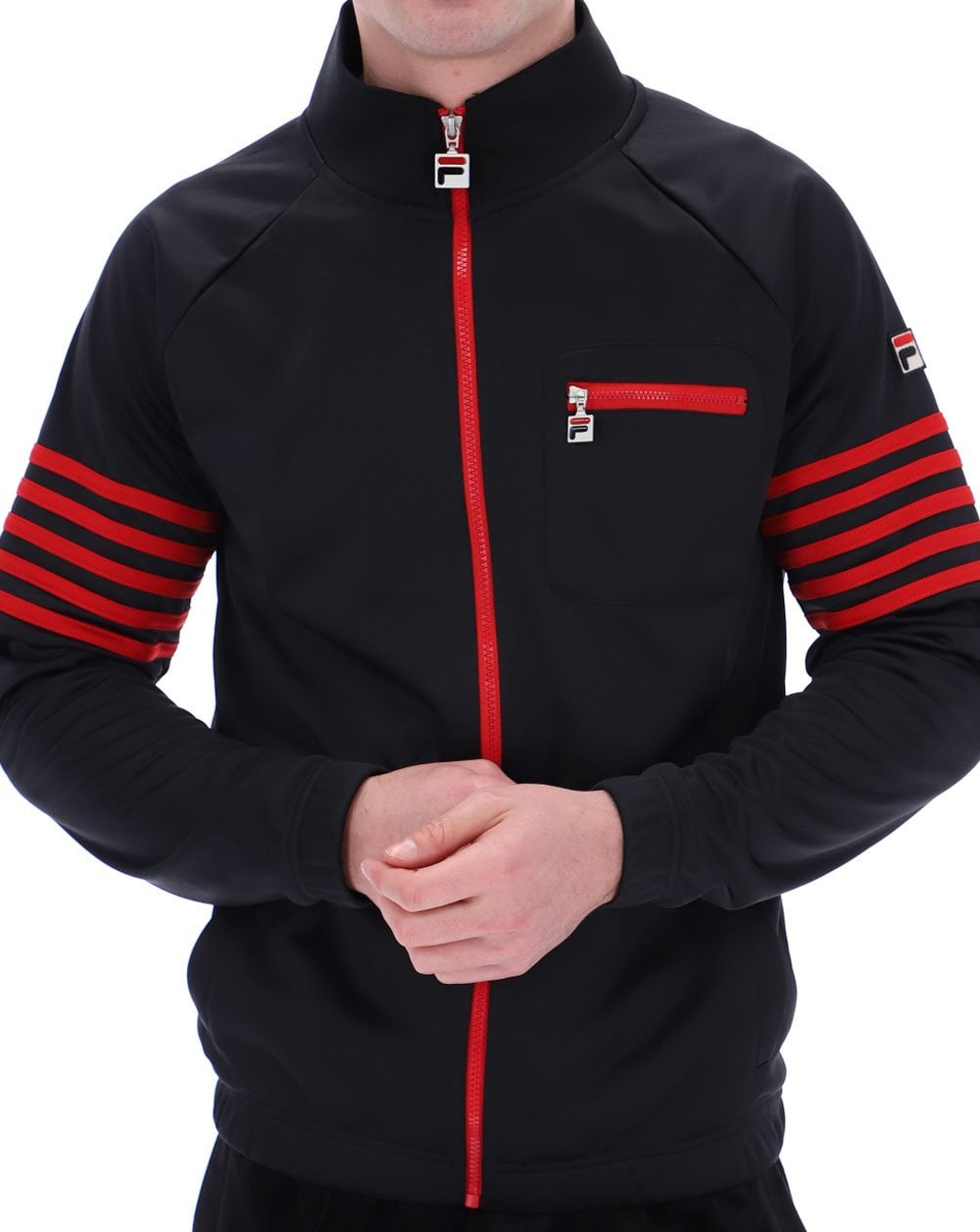 Fila Vintage 5-Streifen-Trainingsjacke Schwarz/Rot