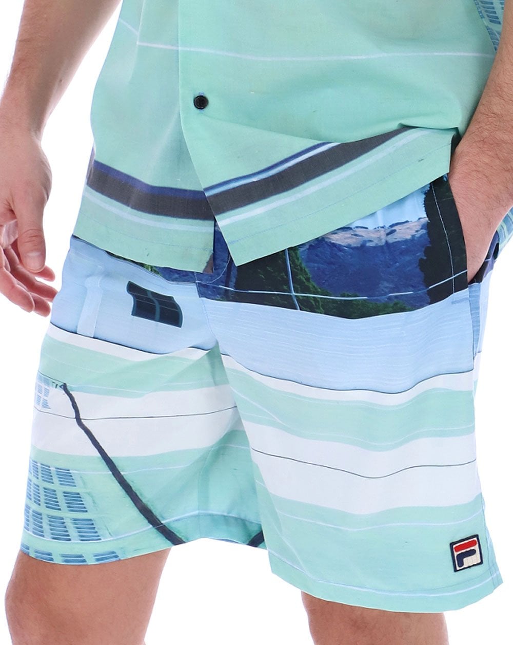 Fila Vintage – Vito – Lange Badeshorts in Dusty Aqua