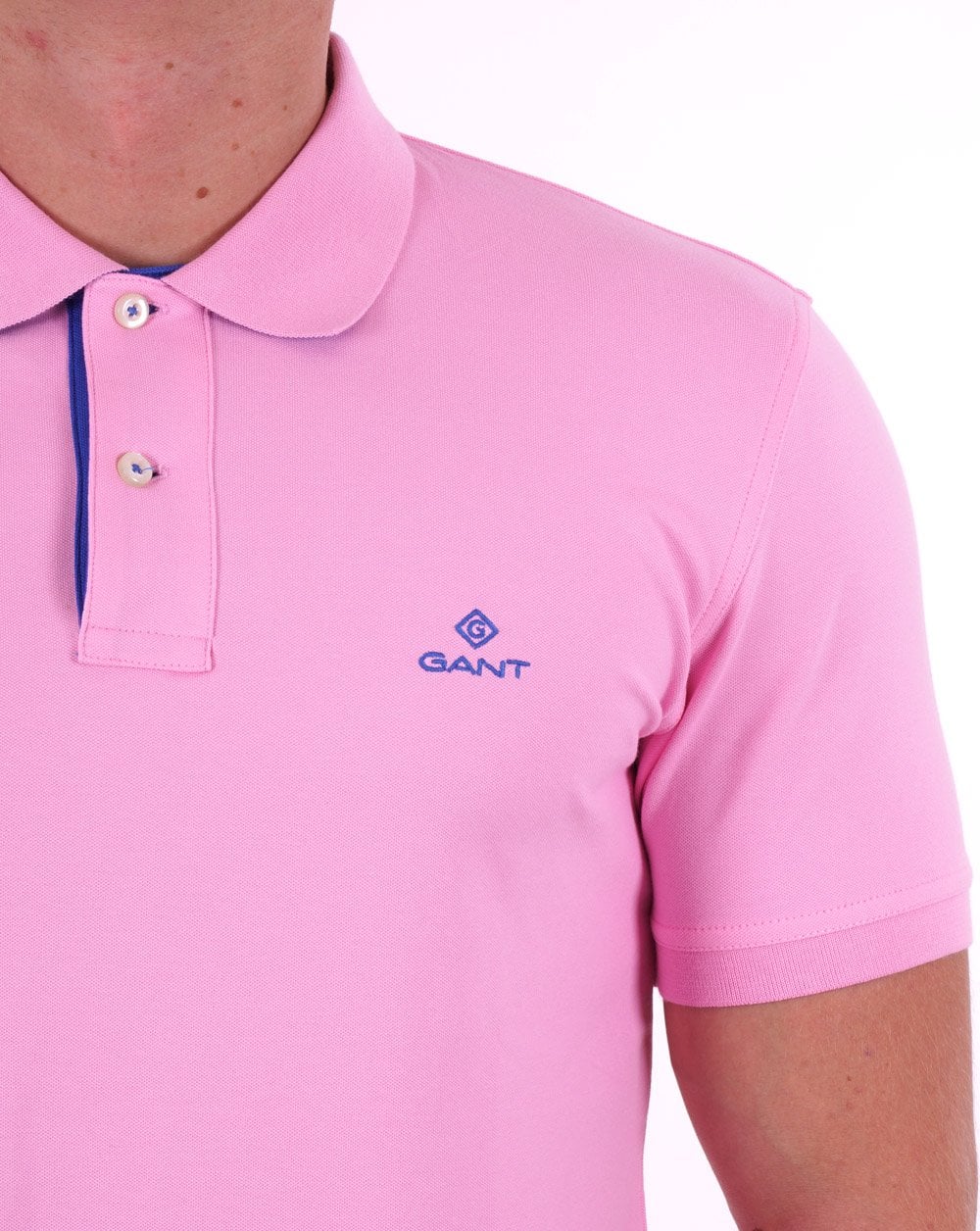 Gant Contrast Collar Polo Shirt Bright Pink