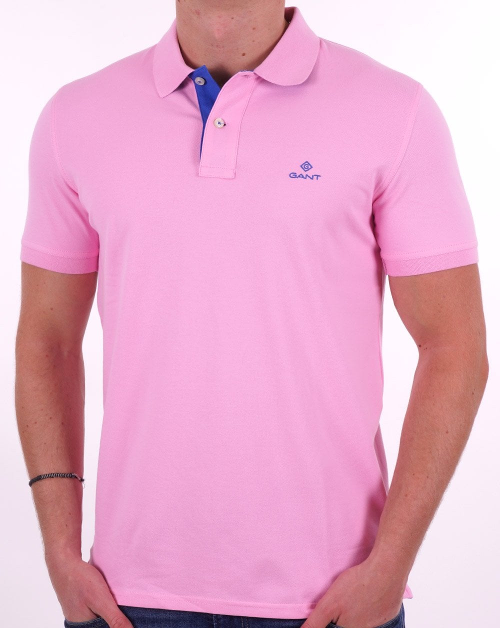 Gant Contrast Collar Polo Shirt Bright Pink