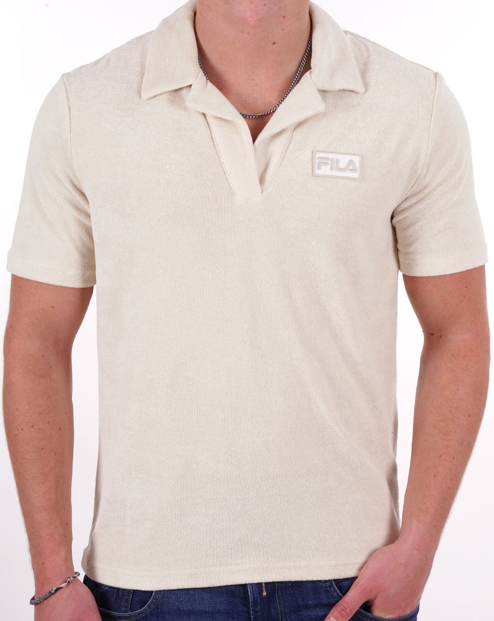 Fila – Vintage Dill – Frottee-Poloshirt in Haferflocken