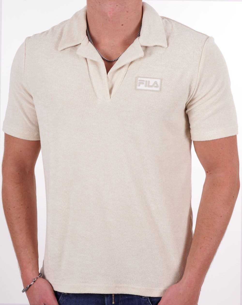 Fila – Vintage Dill – Frottee-Poloshirt in Haferflocken