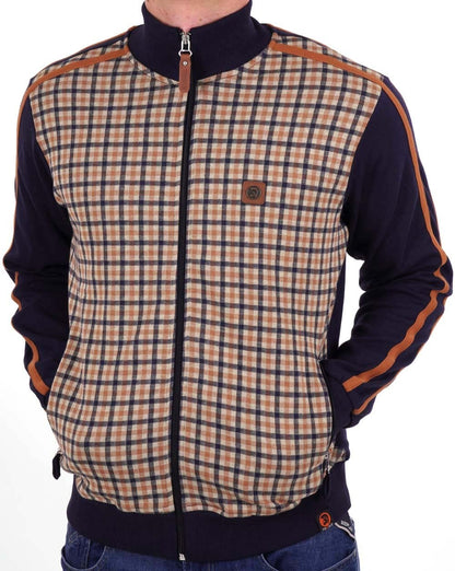 Trojan – Trainingsjacke mit Gingham-Einsatz, Marineblau/Kamel