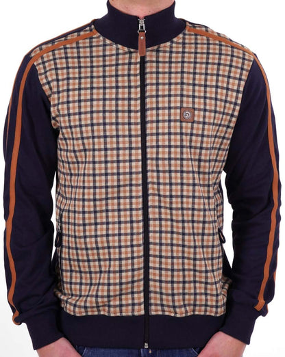 Trojan – Trainingsjacke mit Gingham-Einsatz, Marineblau/Kamel