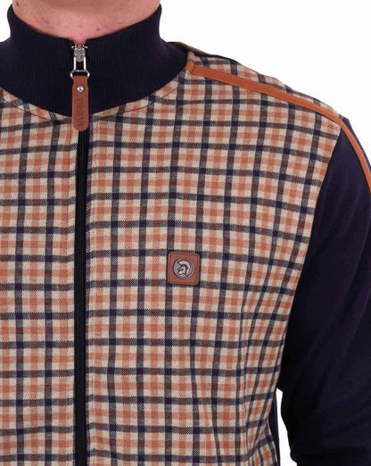 Trojan – Trainingsjacke mit Gingham-Einsatz, Marineblau/Kamel