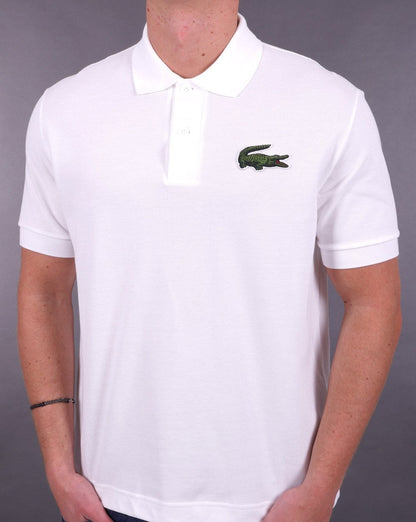 Lacoste – Großes Krokodil-Poloshirt in Weiß