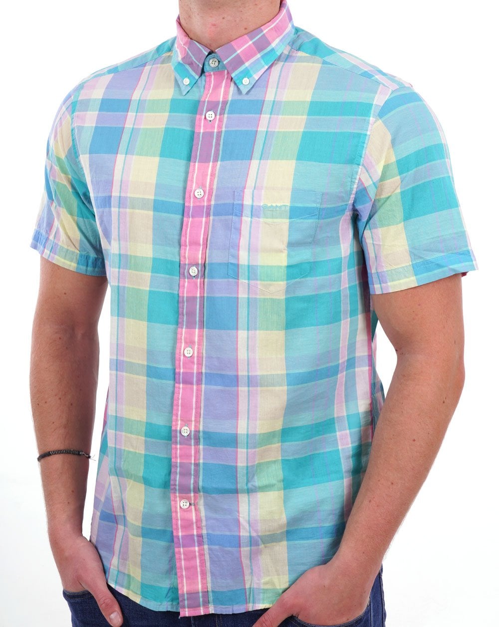 Gant Madras Kurzarmhemd Rosa