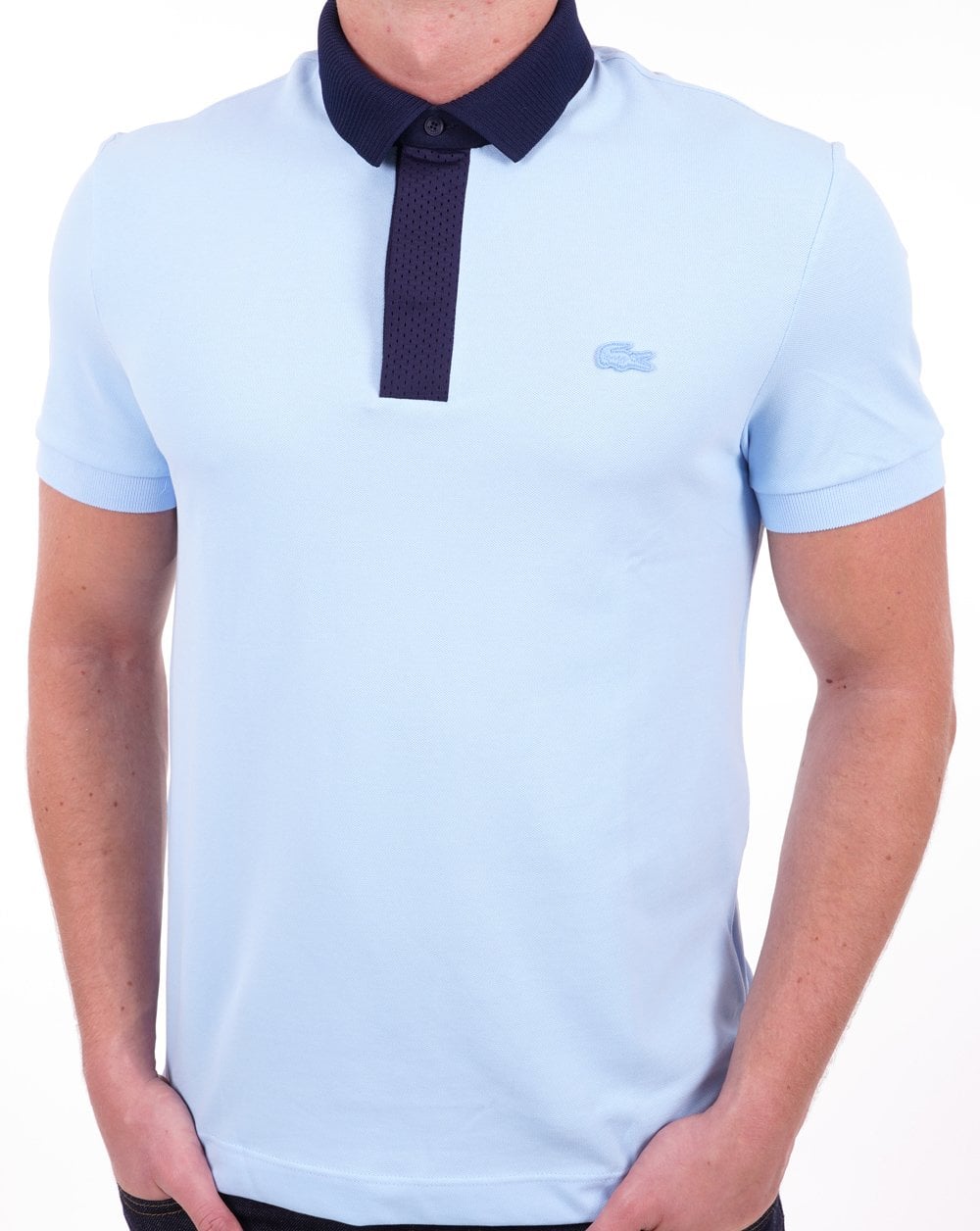 Lacoste Poloshirt mit Kontrastkragen, Himmelblau/Marineblau