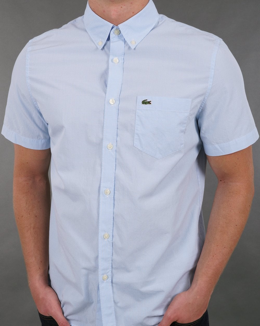 Lacoste – Gingham Check SS Shirt Weiß/Himmelblau