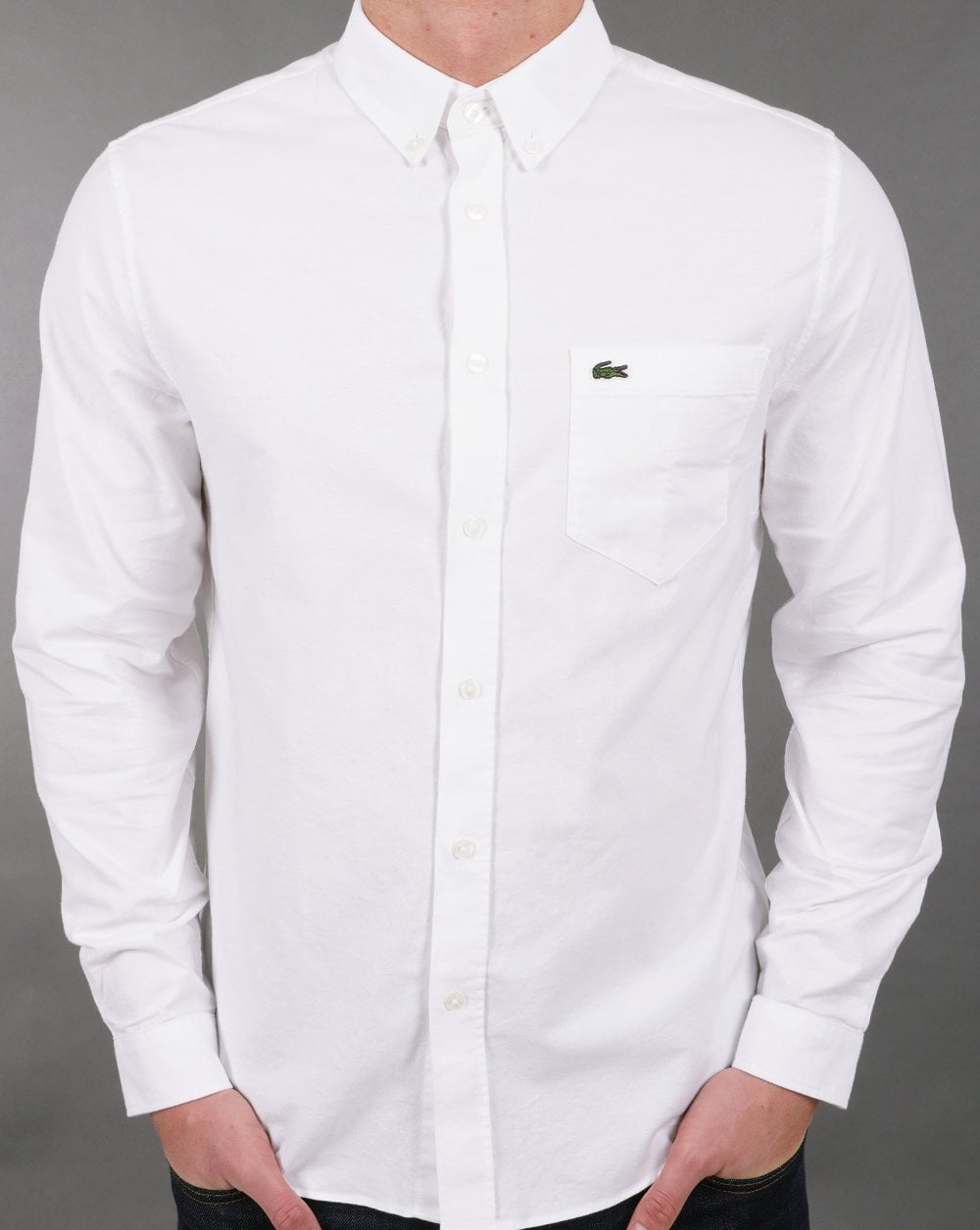 Lacoste Oxford Langarmhemd Weiß