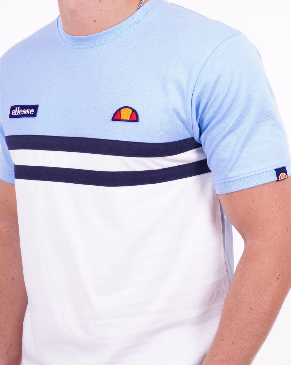 Ellesse – T-Shirt mit Duo-Streifen, Himmelblau, Weiß