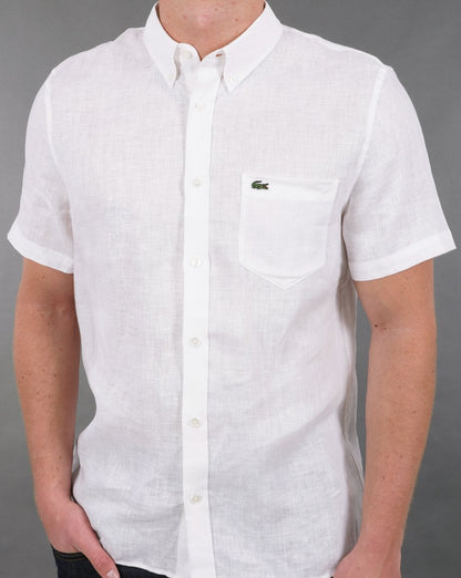 Lacoste Kurzarm-Leinenhemd Weiß