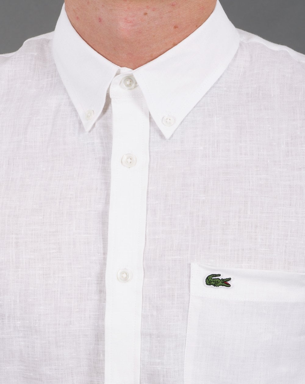 Lacoste Kurzarm-Leinenhemd Weiß