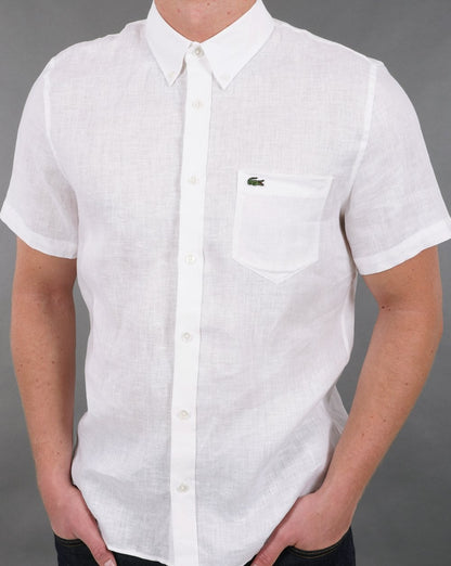 Lacoste Kurzarm-Leinenhemd Weiß
