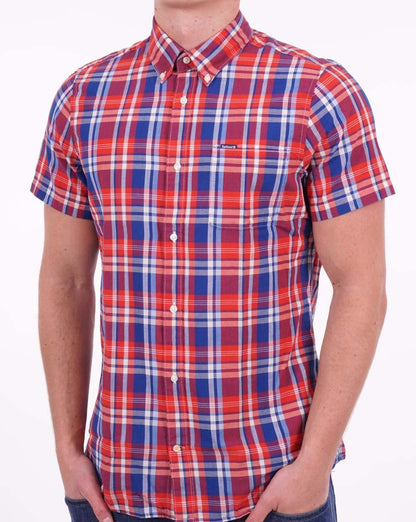 Barbour Nickwell Madras Check Kurzarmhemd, Marineblau