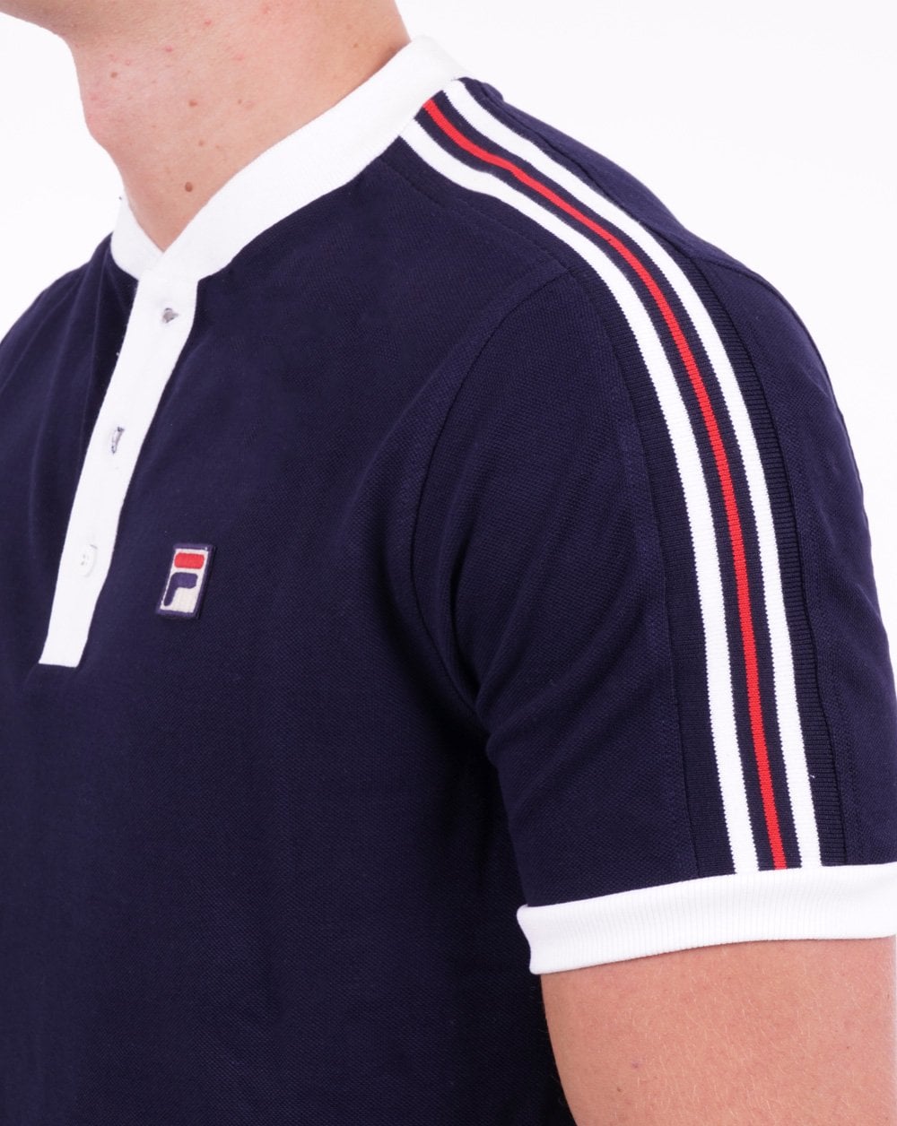 Fila Vintage Poloshirt ohne Kragen, Marineblau