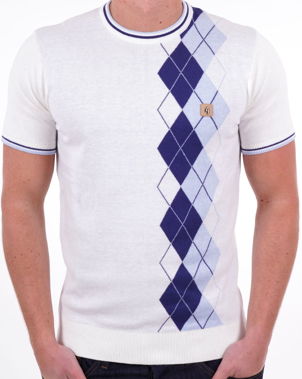 Gabicci Vintage Neptune Argyle Knit Tee White