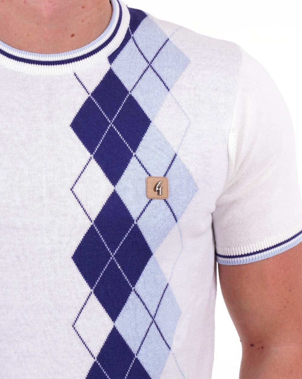 Gabicci Vintage Neptune Argyle Knit Tee White