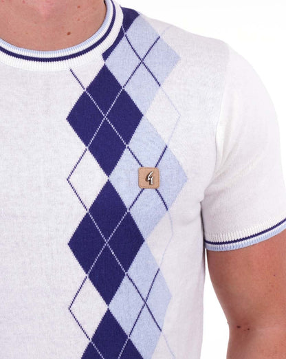 Gabicci Vintage Neptune Argyle Strick-T-Shirt Weiß