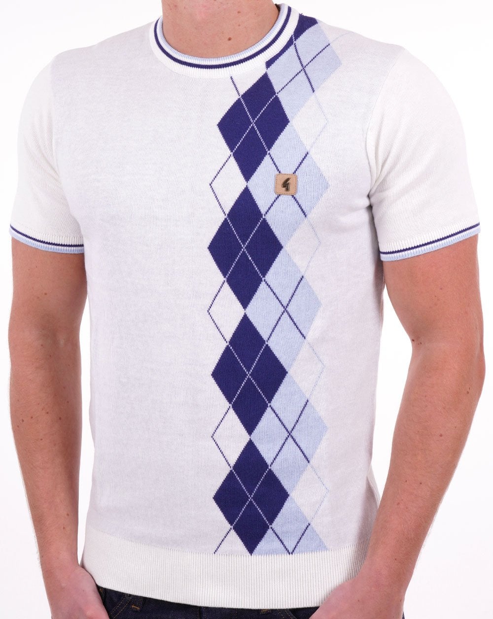 Gabicci Vintage Neptune Argyle Knit Tee White