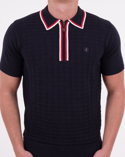 Gabicci Vintage Garner Strickpolo mit Reißverschluss, Marineblau
