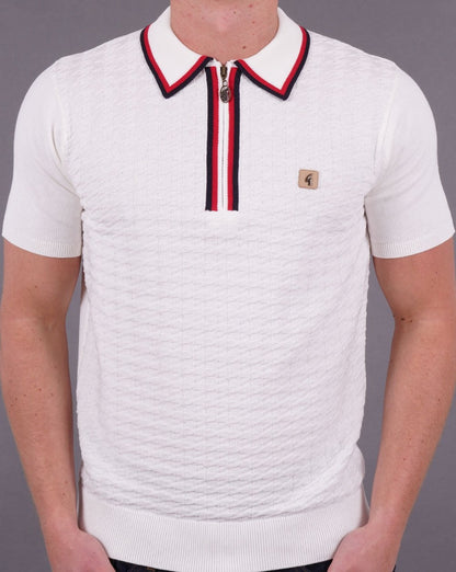 Gabicci Vintage Garner Strickpolo mit Reißverschluss Weiß