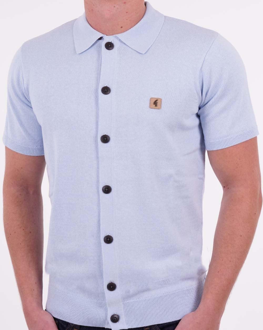 Gabicci Vintage gestricktes Cardi-Poloshirt Sky