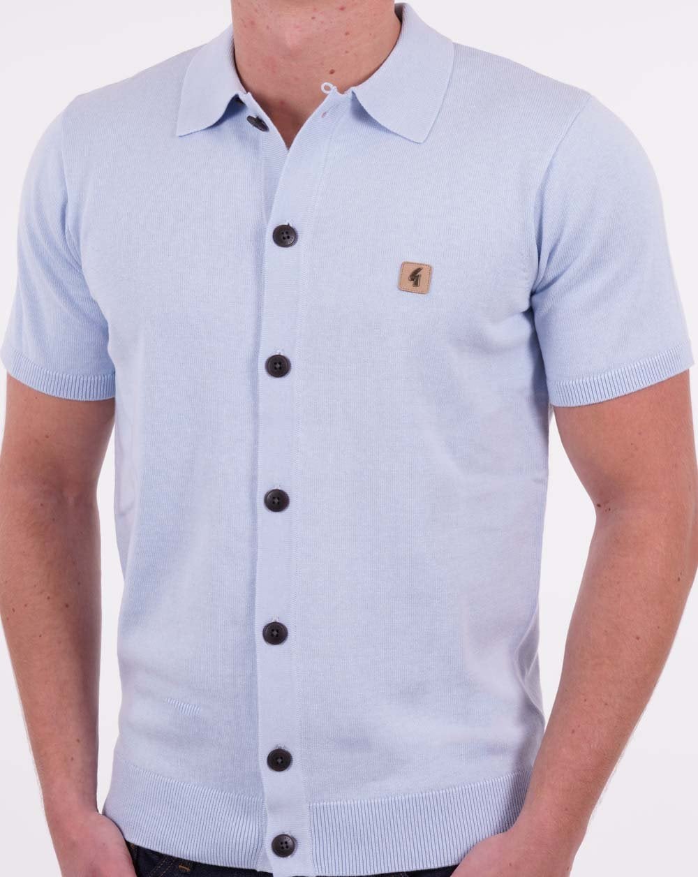Gabicci Vintage gestricktes Cardi-Poloshirt Sky