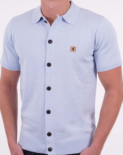 Gabicci Vintage gestricktes Cardi-Poloshirt Sky