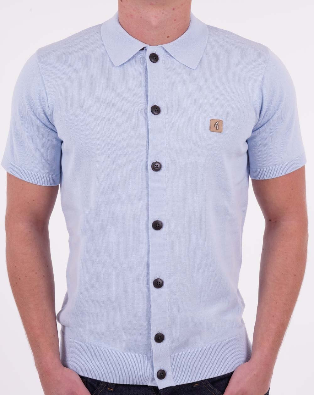 Gabicci Vintage gestricktes Cardi-Poloshirt Sky