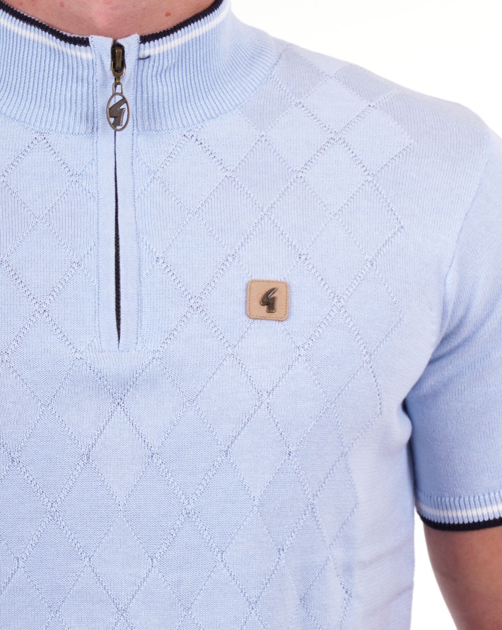 Gabicci Vintage Zande Kurzarm-Strickpullover mit Reißverschluss, Himmelblau