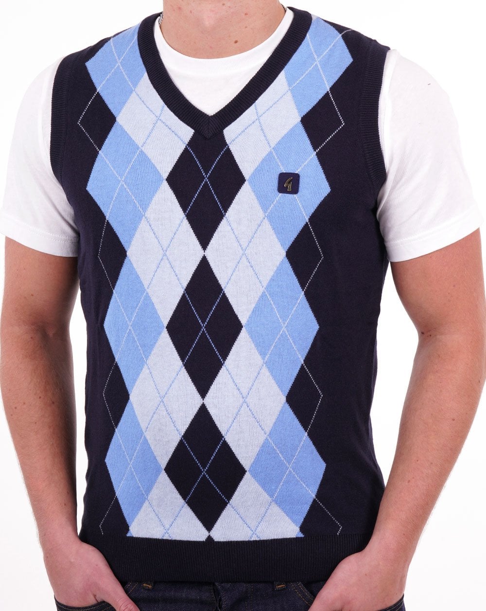 Gabicci Vintage Matty Argyle Strick-Tanktop Marineblau/Blau