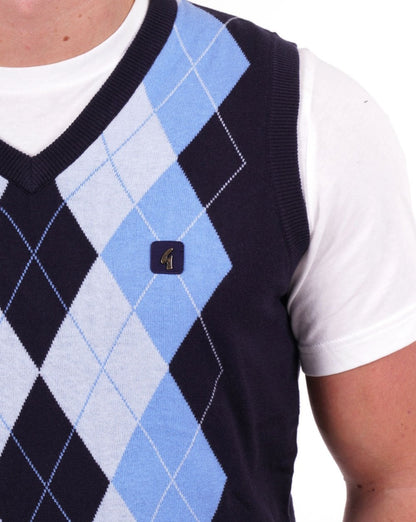 Gabicci Vintage Matty Argyle Strick-Tanktop Marineblau/Blau