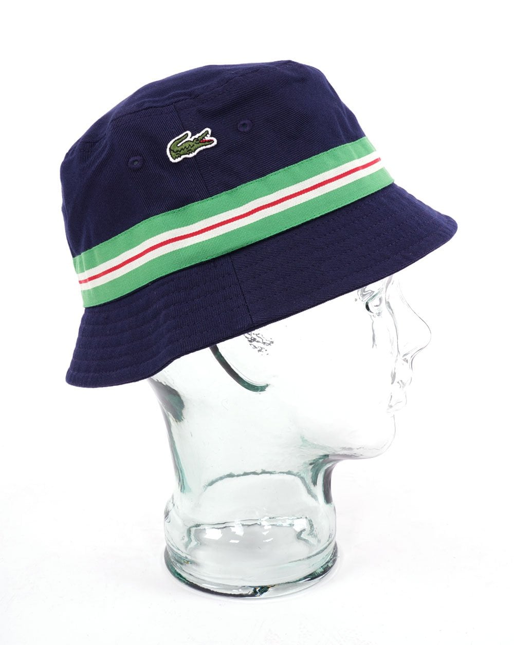 Lacoste – Gestreifter Fischerhut in Marineblau