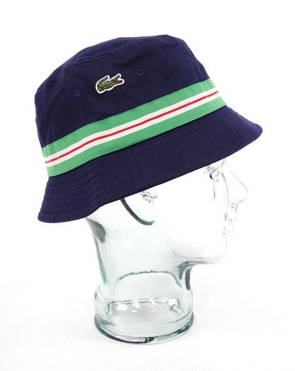 Lacoste – Gestreifter Fischerhut in Marineblau