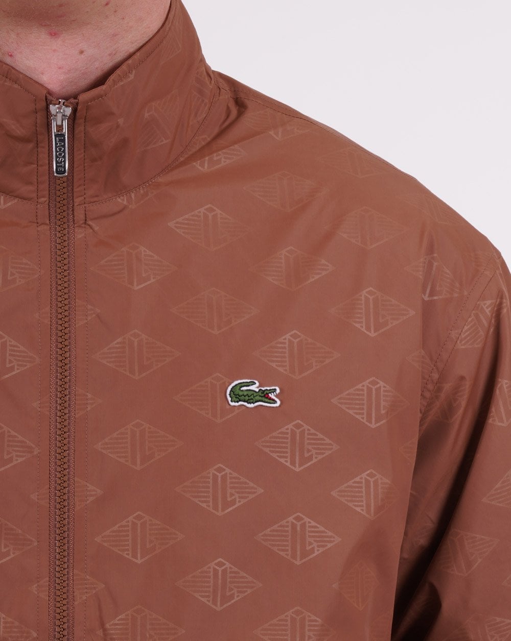 Lacoste – Trainingsjacke mit Monogramm-Print, Hellbraun