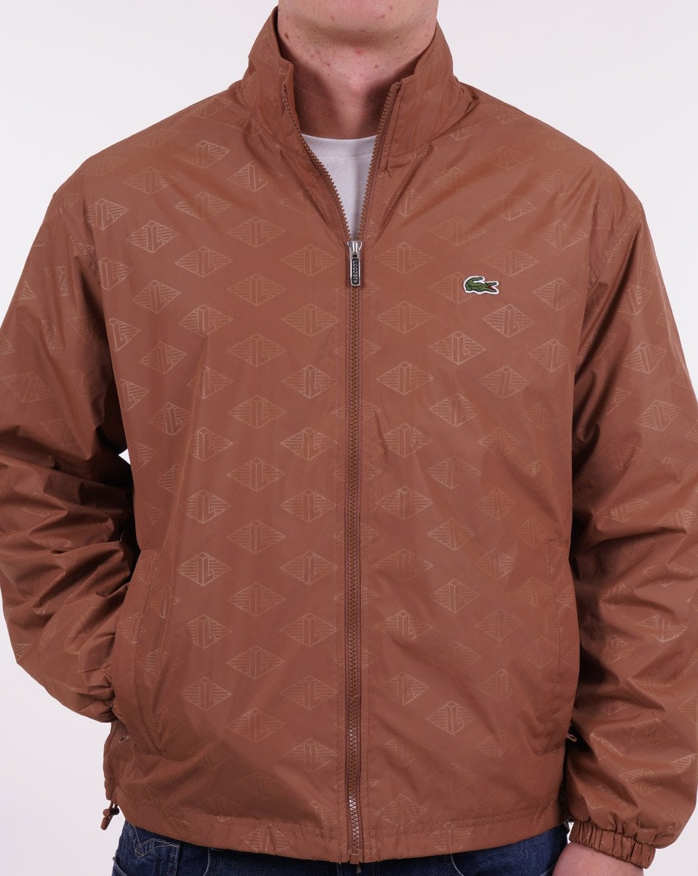 Lacoste – Trainingsjacke mit Monogramm-Print, Hellbraun