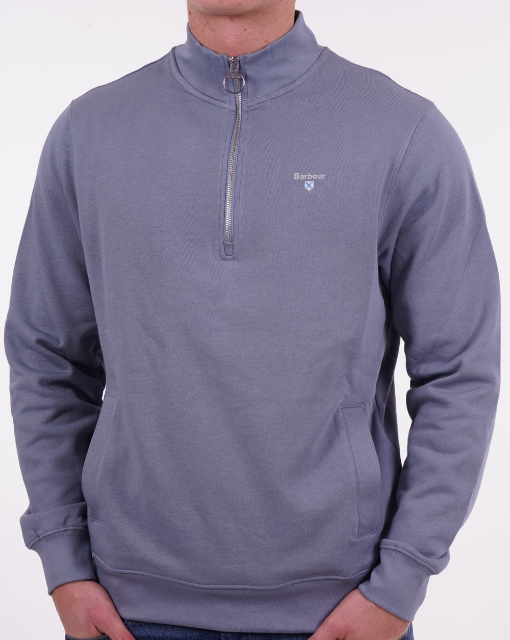 Barbour – Rothley – Pullover mit halbem Reißverschluss in verwaschenem Blau