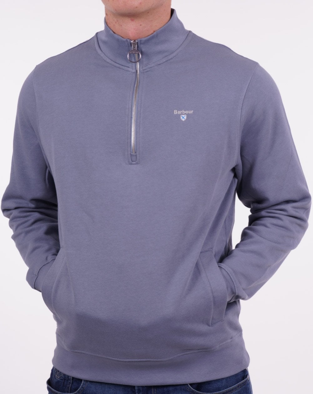 Barbour – Rothley – Pullover mit halbem Reißverschluss in verwaschenem Blau