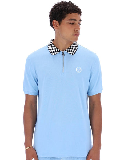 Sergio Tacchini Kariertes Poloshirt mit Reißverschluss, Himmelblau